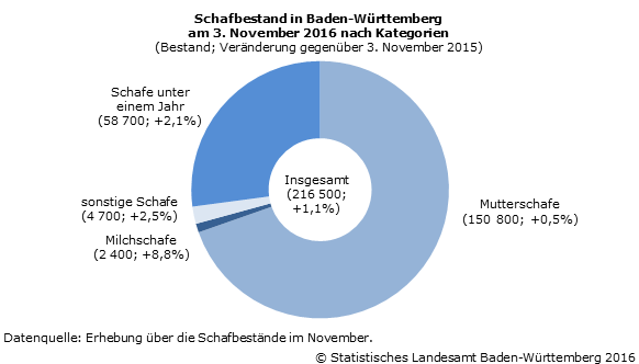 Schaubild 1: Schafbestand in Baden-Württemberg am 3. November 2016 nach Kategorien