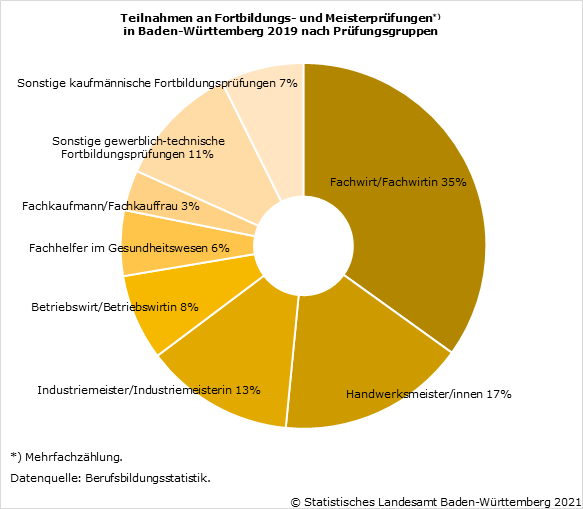 Schaubild 1: Teilnahmen an Fortbildungs- und Meisterprüfungen in Baden-Württemberg 2019 nach Prüfungsgruppen