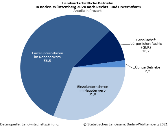 Schaubild 1: Landwirtschaftliche Betriebe in Baden-Württemberg 2020 nach Rechts- und Erwerbsform