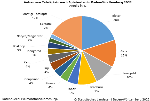 Schaubild 1: Anbau von Tafeläpfeln nach Apfelsorten in Baden-Württemberg 2022