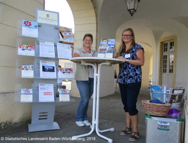 Tag des offenen Denkmals: Claudia Schuster und Nicole Schneider (Öffentlichkeitsarbeit, Statistisches Landesamt Baden‑Württemberg).